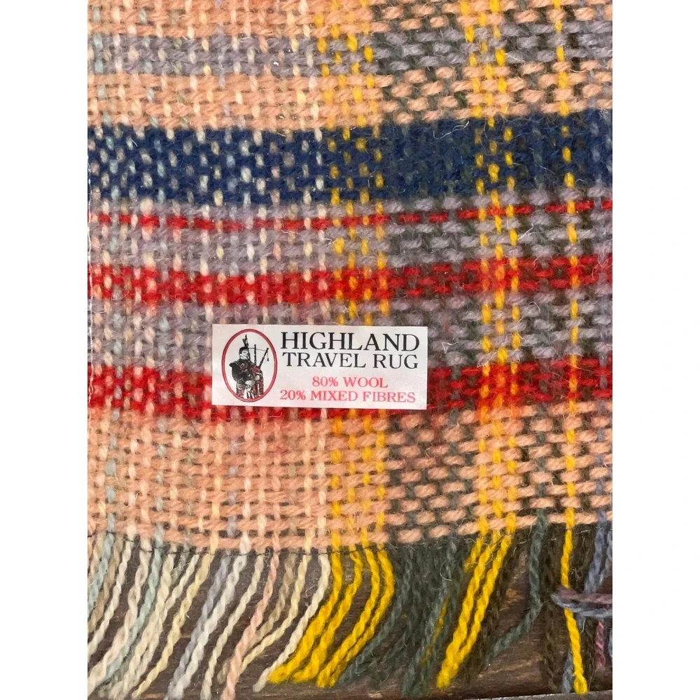 Vintage Highland Travel Rug Wool Plaid Blanket Fringe Camp Throw UK Made 60x42